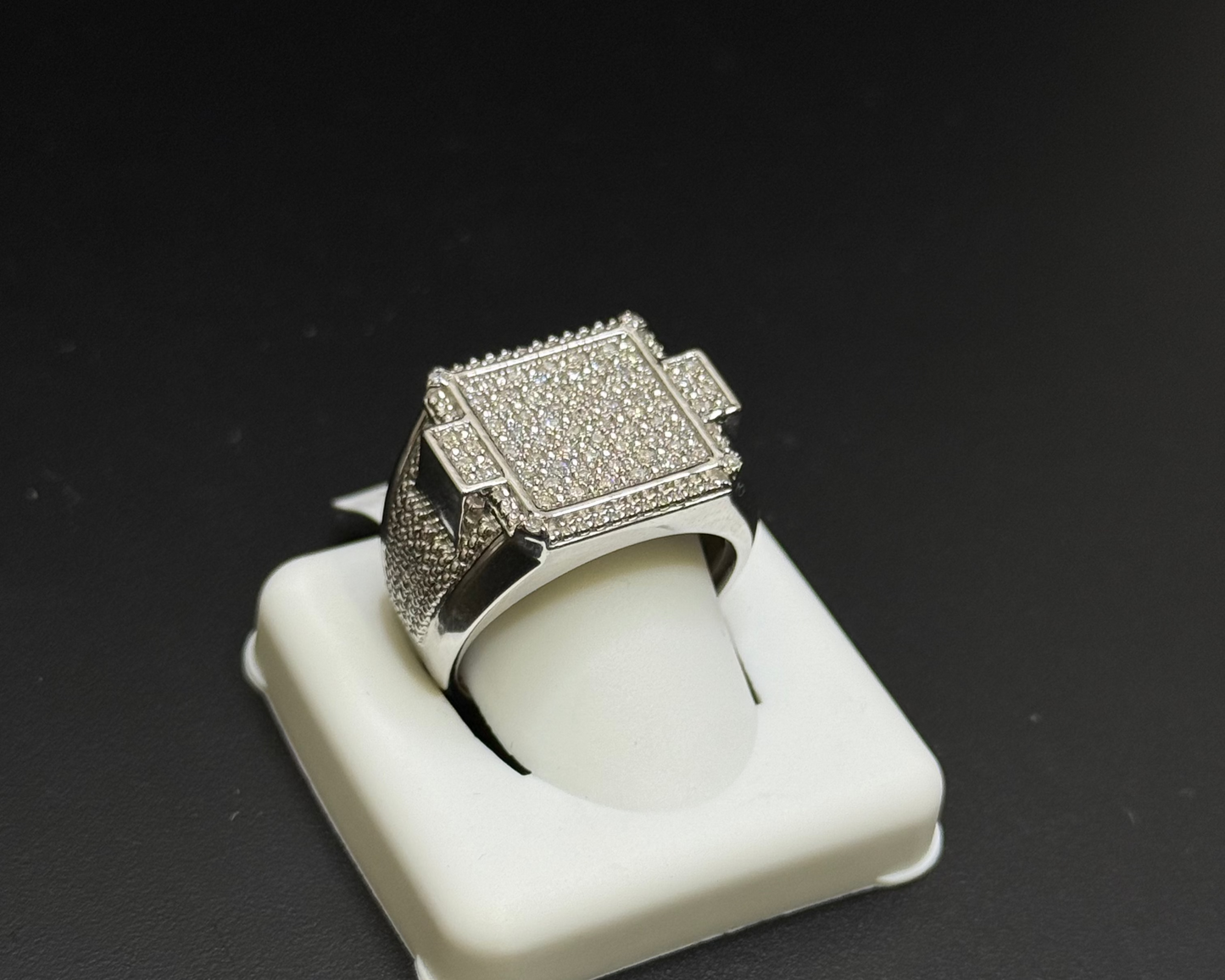 Silver Diamond Square Ring