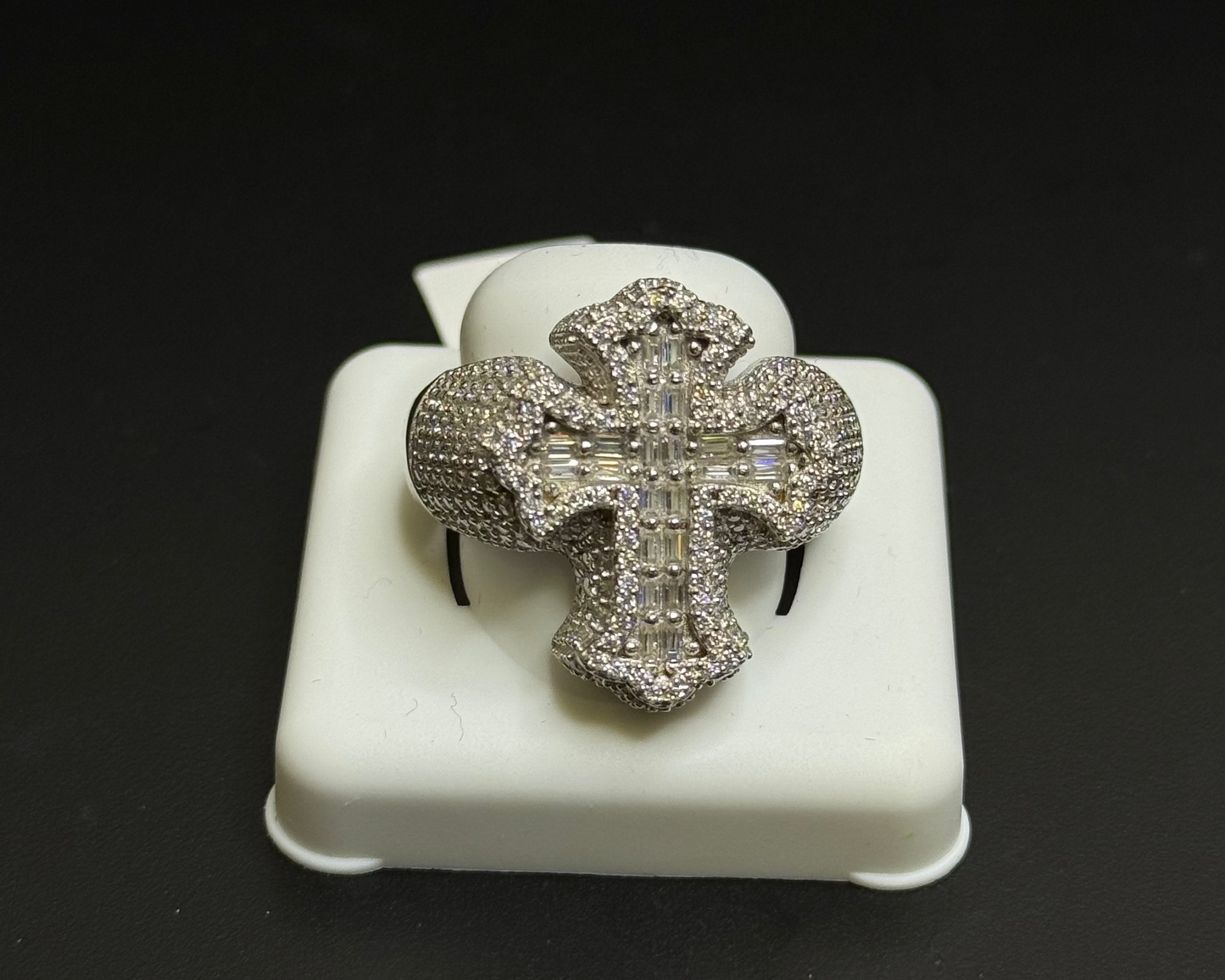 Cross Silver Moissanite Ring