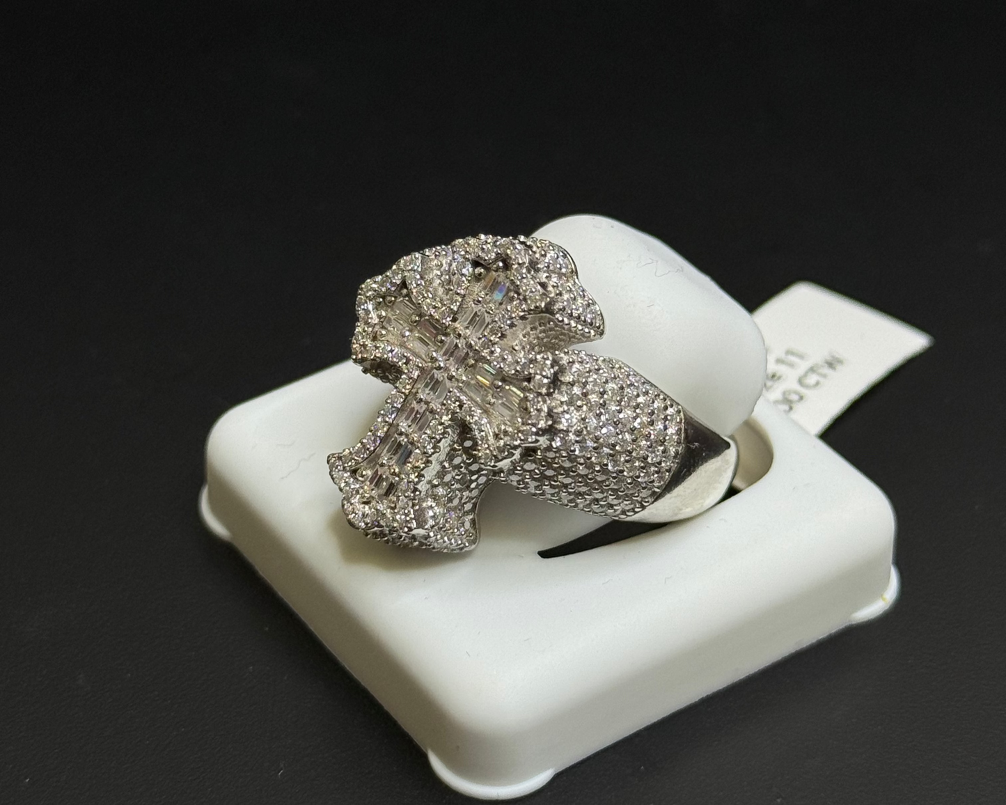 Cross Silver Moissanite Ring