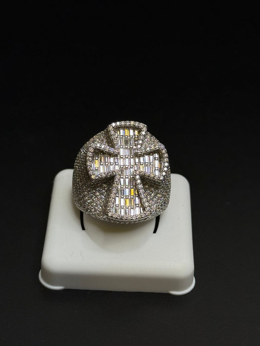 925 Sterling Silver Cross Moissanite Ring