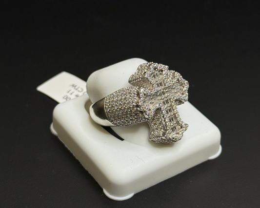 Cross Silver Moissanite Ring