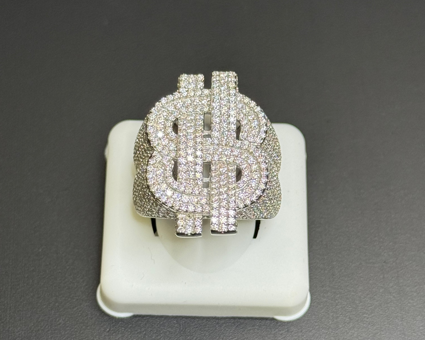 Money Sign Ring Silver Moissanite