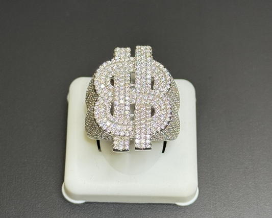 Money Sign Ring Silver Moissanite