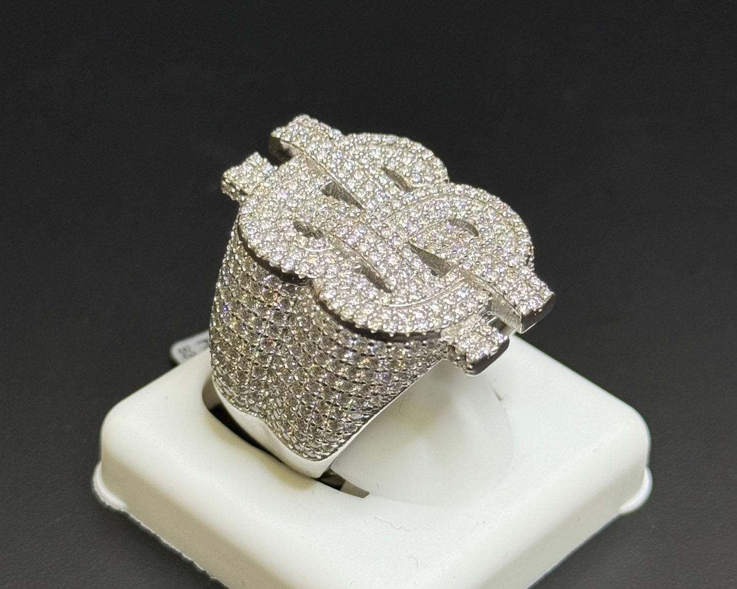 Money Sign Ring Silver Moissanite