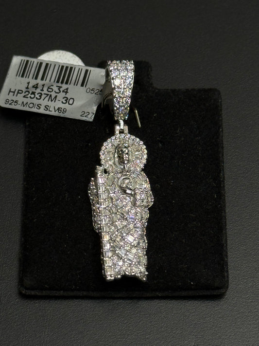 Silver With Moissanite San Judas Pendant