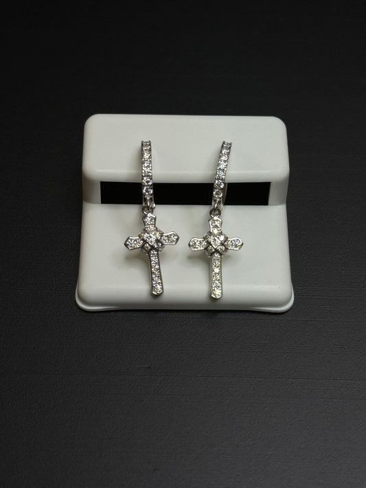 925 Sterling Silver Cross Moissanite Earrings