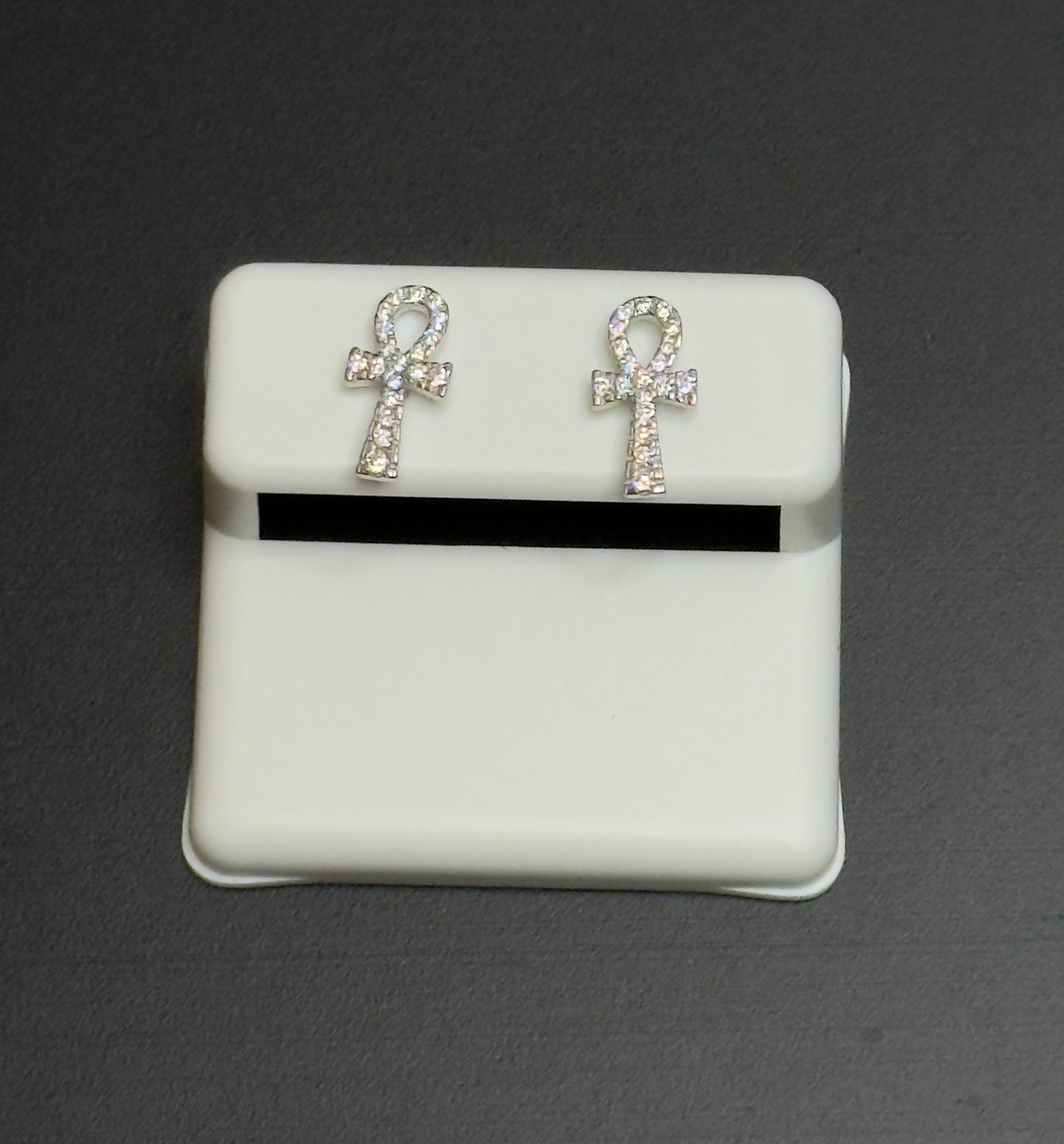 925 Sterling Silver Ankh Cross Moissanite Earrings