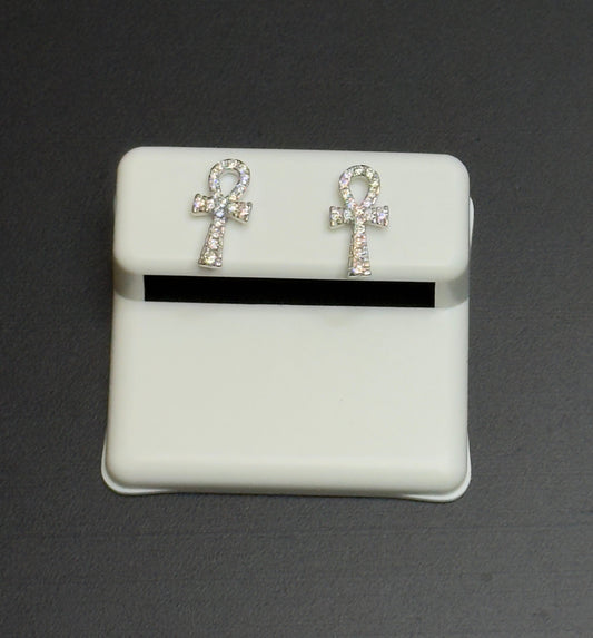 925 Sterling Silver Ankh Cross Moissanite Earrings