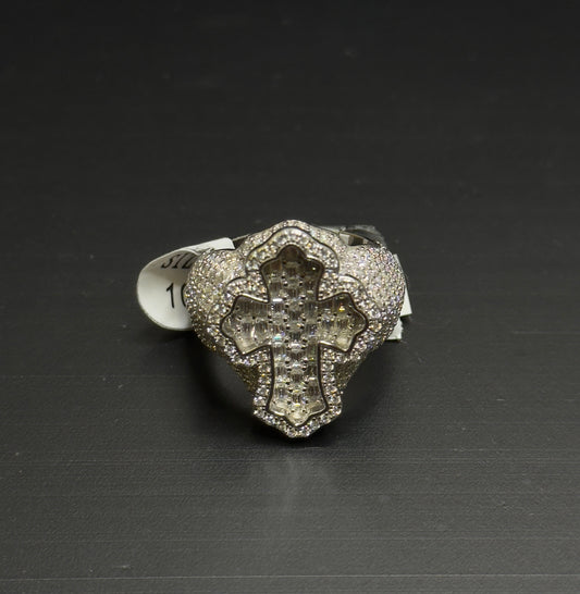 925 Sterling Silver Moissanite Cross Ring