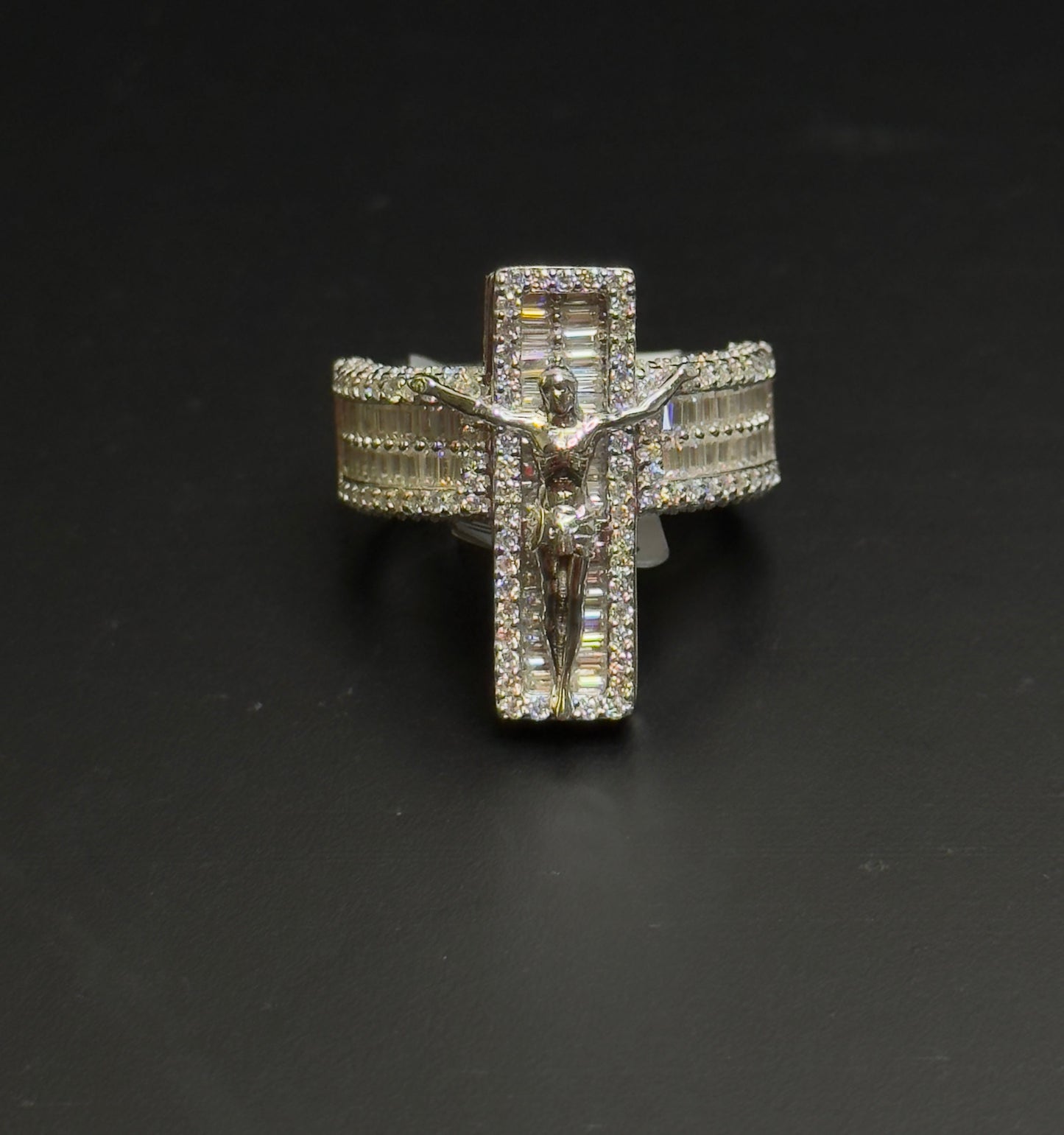 925 Sterling Silver Moissanite Jesus Cross Ring