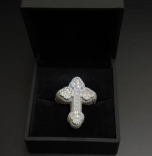 925 Sterling Silver Moissanite Big Cross Ring