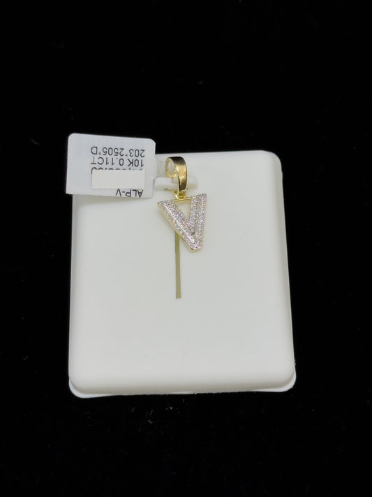 10K Gold Letter "V" Diamond Pendant