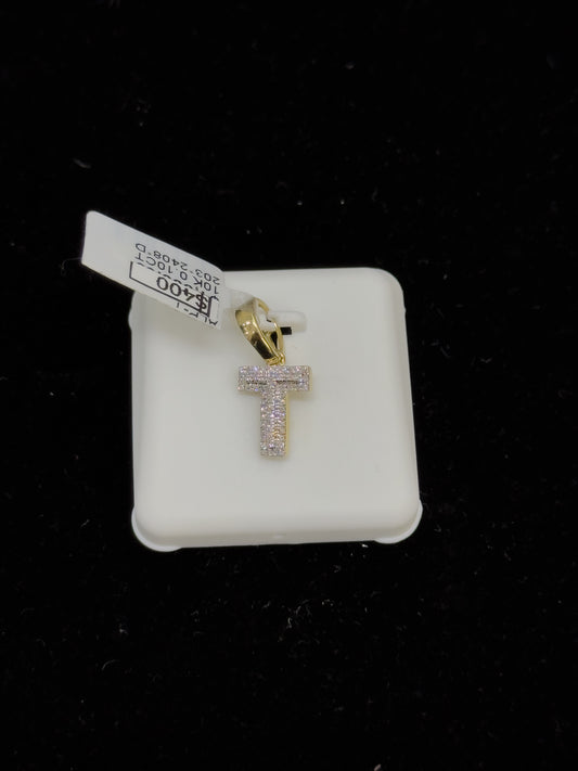 10K Gold Letter "T" Diamond Pendant