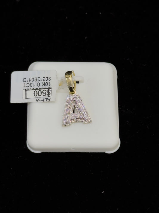 10K Gold Letter "A" Diamond Pendant
