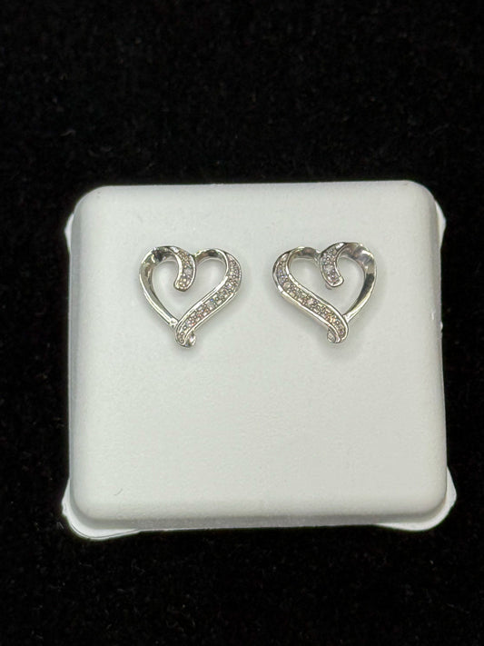 925 Sterling Silver Heart Diamond Earrings