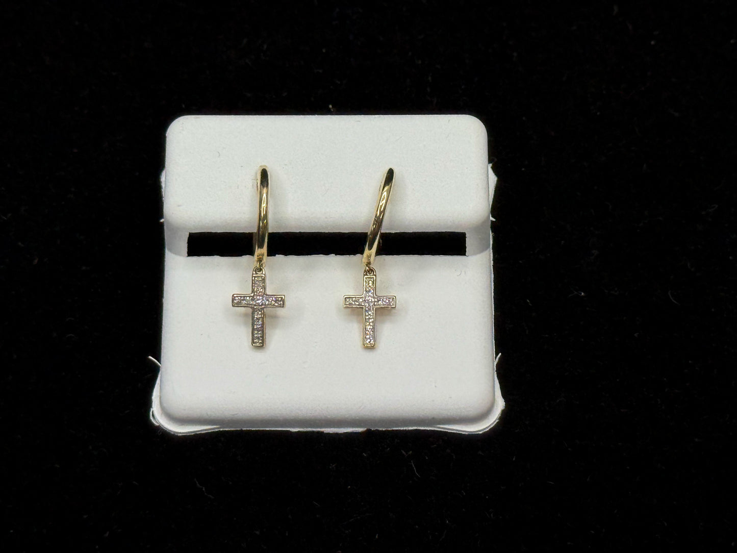 10K Gold " Faith Drop Cross" Diamond Earrings