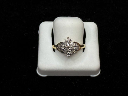 10K Gold " The Star Burst Halo" Diamond Ring