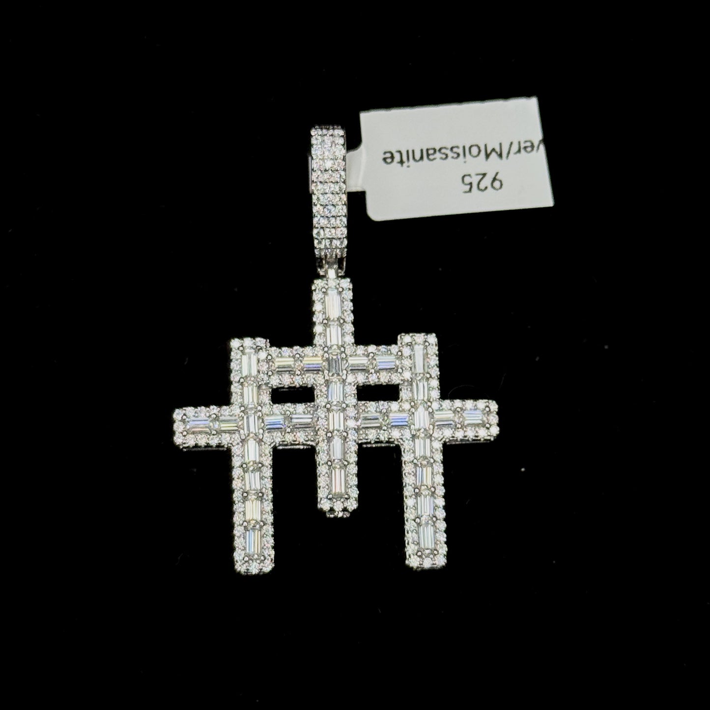 925 Sterling Silver "Stacked Cross" Moissanite Pendants