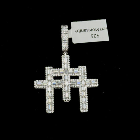 925 Sterling Silver "Stacked Cross" Moissanite Pendants