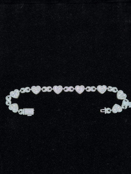 925 Sterling Silver Moissanite (Pave Heart- Cuban Hybrid) Bracelet