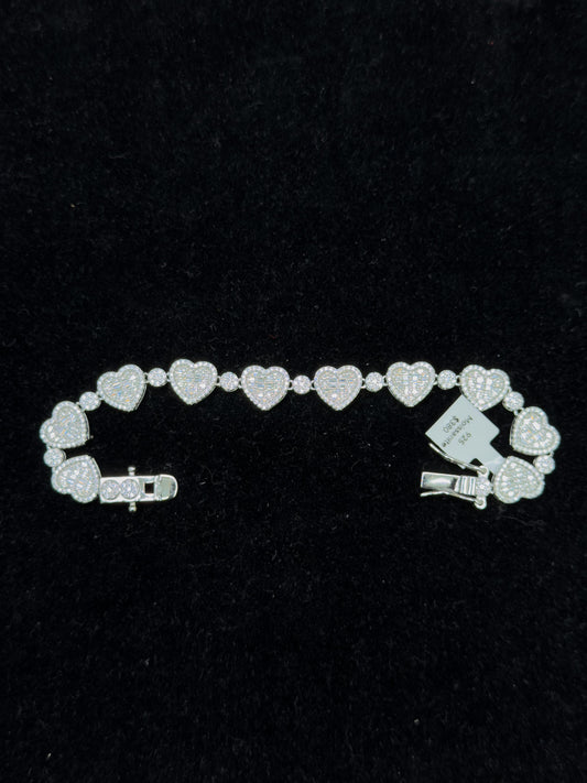 925 Sterling Silver Moissanite (Angel Heart Cluster) Bracelet