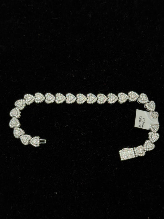 925 Sterling Silver Moissanite (Heart-Link Tennis) Bracelet