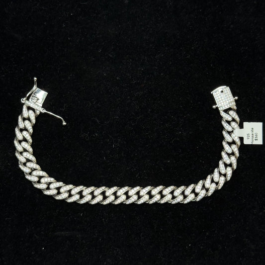 925 Sterling Silver Moissanite (Diamond-Wave Cuban) Bracelet
