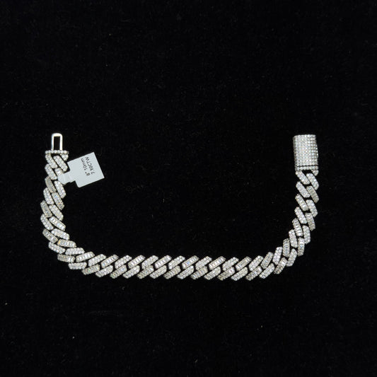 925 Sterling Silver Moissanite(Baguette Blizzard Link) Bracelet