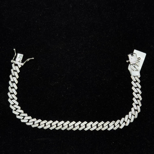 925 Sterling Silver Moissanite (Snow cut Cuban) Bracelet